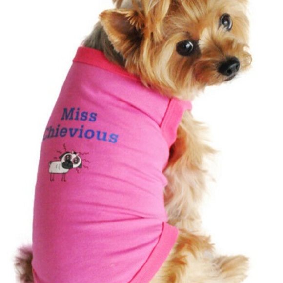 Dog Tee Tank Pink Shirt says MISS CHIEVIOUS 16-30 lbs - Picture 1 of 6